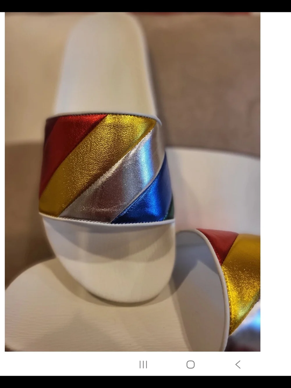 Salvatore Ferragamo Groove Multicolor Rainbow Leathr Metallic Slides Size 9M NWB